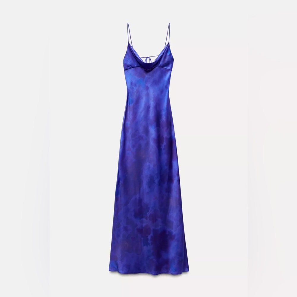 Zara dress maxi long open back satin effect blue bodycon wedding party cocktail - Picture 13 of 16